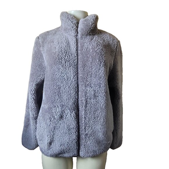 Uniqlo Full Zip Gray Deep Pile Sherpa Fleece Jacket Women’s S - Picture 1 of 7